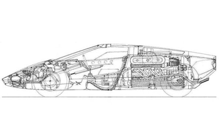 A blueprint of the original Lamborghini Countach Prototype. Notice how the engine is pretty much backwards. Image Credit: Countach.ch